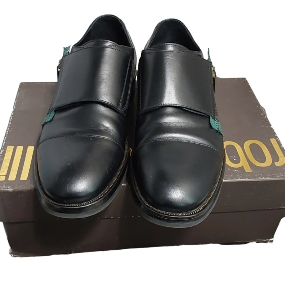 ROBERTO CAVALLI BLACK & GREEN‎ MEN'S BROGUE SLIDE ON DRESS SHOES SIZE 42 ITALIAN